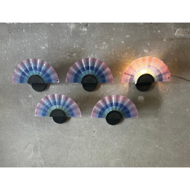 Rare Postmodern Italian Design in Monumental Scale Striking set of five original wall lamps by Zonca, Italy, dating from...