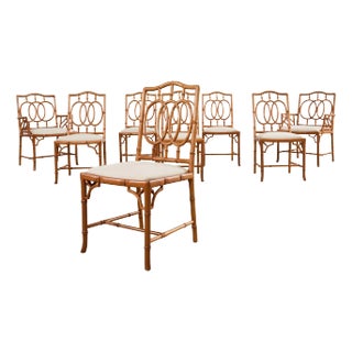 Set of Eight Chinese Chippendale Faux Bamboo Elm Dining Chairs For Sale