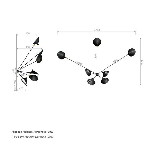 Black Seven Fixed Arms Spider Wall Lamp by Serge Mouille For Sale - Image 9 of 11
