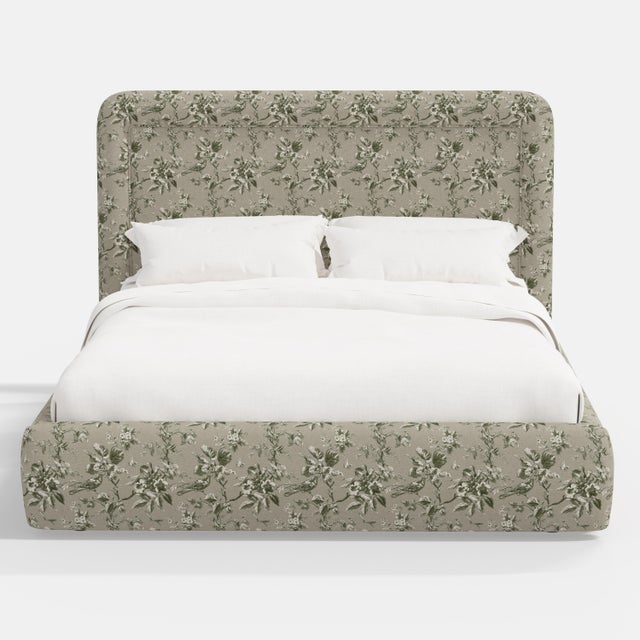 Cloth & Company Stoffer Home x Cloth & Company Marisa Platform Bed in Michigan Bird Toile Sand - California King For Sale - Image 4 of 7