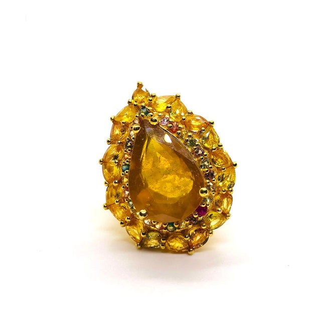 Bochic “Capri” Vintage Multi Fancy Sapphire and Yellow Sapphire Cocktail Ring — 18K Gold & Silver Signed Masterpiece •...