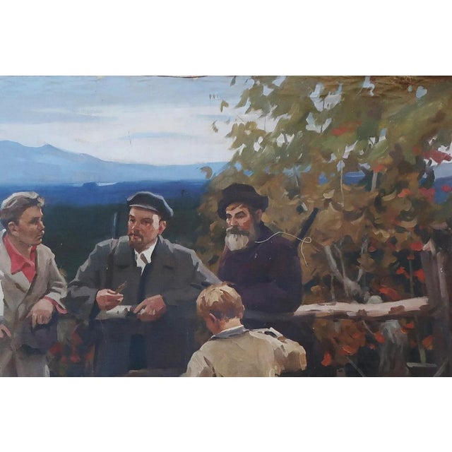 Campaign Lenin and the Peasants: Original Oil Painting, Socialist Realism, 1970s For Sale - Image 3 of 6