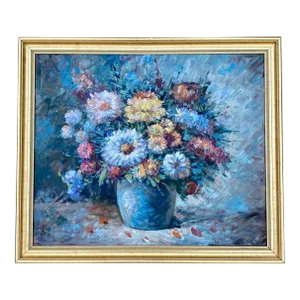 Vintage Floral Still Life Oil on Canvas Signed Denver ~ Framed
