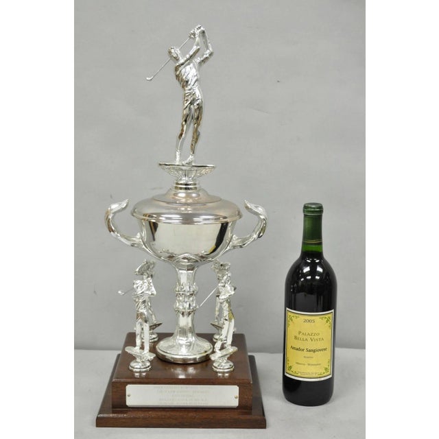 Vintage 1970s Silver Metal & Wood Figural Golfer Trophy Award Cup John Sanzari. Engraved "John Sanzari Memorial Trophy...