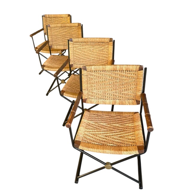 Set/4 French Jute Raffia Woven Directors Chairs For Sale In Miami - Image 6 of 12