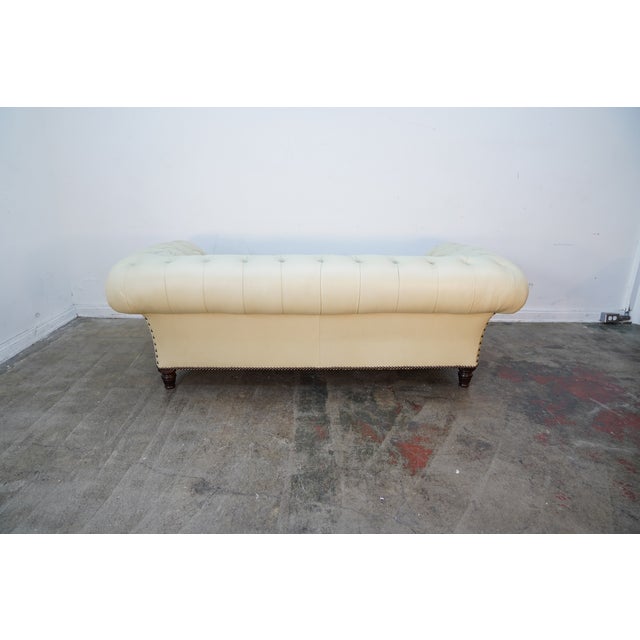 1990s George Smith Light Green Leather Chesterfield Sofa With Nailheads For Sale - Image 9 of 12
