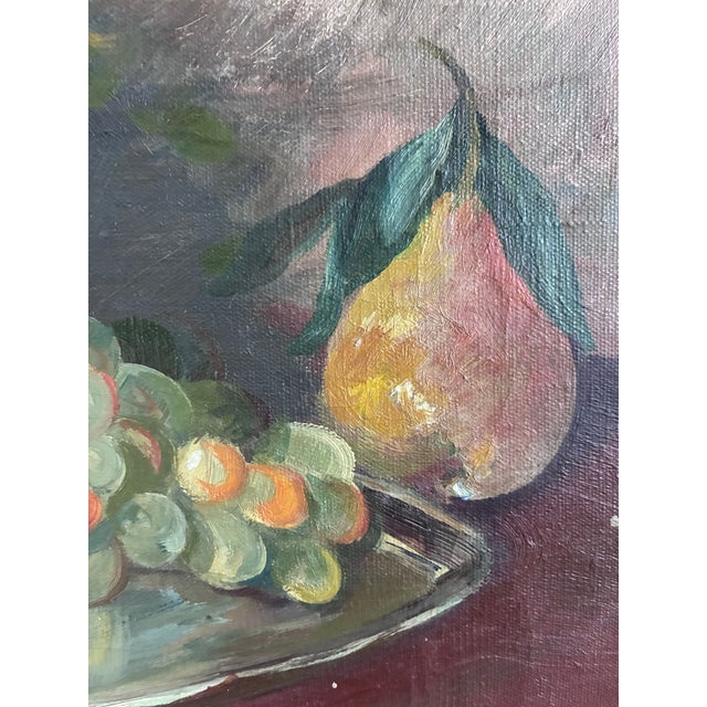 Large Vintage Original Floral Still Life Painting With Fruit For Sale - Image 11 of 18