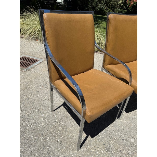 Art Deco 1970s Pierre Cardin for Dillingham Set of Six Dining Chairs - Leather/Suede and Chrome For Sale - Image 3 of 12