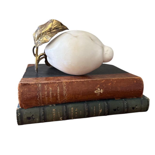 Metal Vintage Italian Marble Lemon With Brass Leaves For Sale - Image 7 of 7