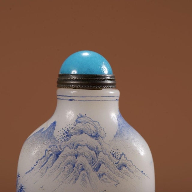 Glass Late 19th Century Glass Snuff Bottle With Enamel Landscape Scene, 119g For Sale - Image 7 of 9