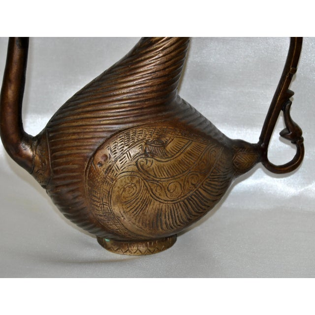 Figurative 19th C Antique Mughal Bronze Ewer Deccani Swan Hamsa Aquamanile For Sale - Image 3 of 10
