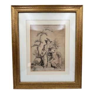 Antique 18th C Francois Boucher Chinese Engraving P Aveline Huquier Framed For Sale