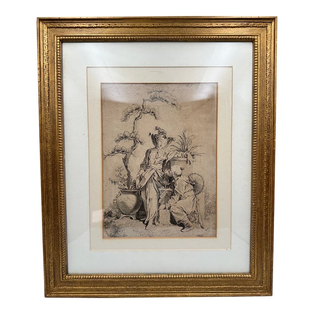 Antique 18th C Francois Boucher Chinese Engraving P Aveline Huquier Framed For Sale