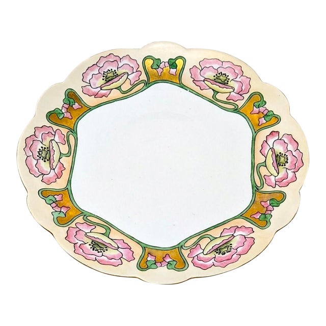 Hand Painted 1907 Limoges France Waterlily Porcelain Cabinet Plate Signed Lillian Carlson For Sale