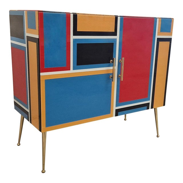Two-Door Sideboard in Multicolor Glass, 1980s For Sale - Image 4 of 9