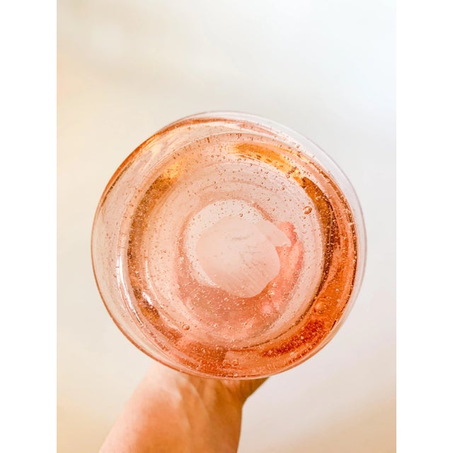 Vintage Blush Pink Murano Bubble Ruffle Edge Hand Blown Glass Swirl Vase For Sale In Dallas - Image 6 of 11