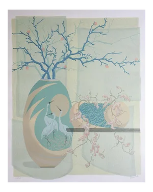 Vintage Serigraph Teal Still Life