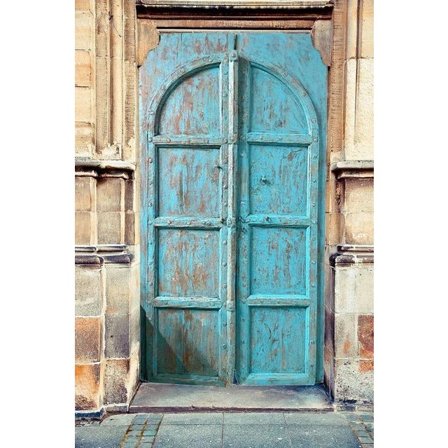 Turquoise Antique Door, Indian Arched Mehrab Door, Vintage Painted Teak Wood Door, Rustic Garden Doors, Barn Door Panels,...