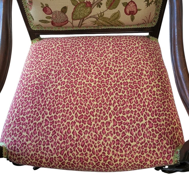 Antique French Louis XV Style Carved Walnut Fauteuil Armchairs, Tree of Life and Leopard Upholstery – Pair For Sale In Raleigh - Image 6 of 10