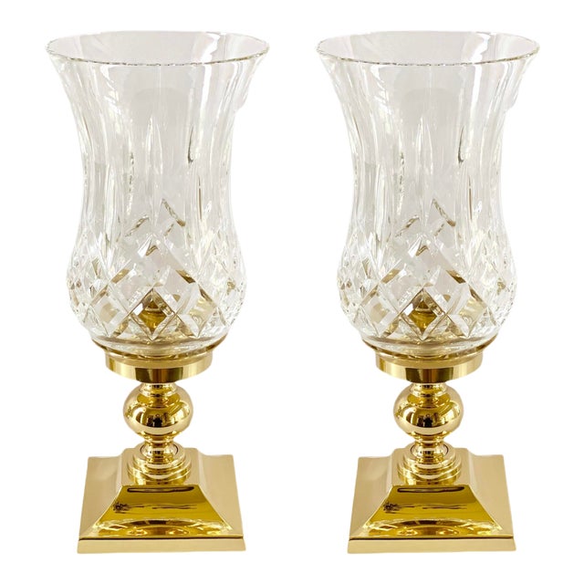 Vintage Waterford Crystal Lismore Brass Base Hurricane Candle Holders a Pair Chairish