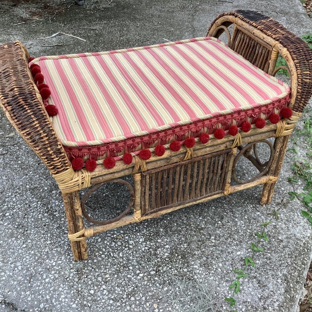 1930s 1930s Bohemian Rattan and Bamboo Bench For Sale - Image 5 of 12