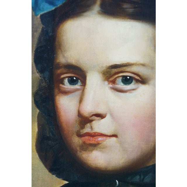 Late 20th Century Late 20th Century J Paul Stevens Girl in Cloak Oval Portrait Oil Painting on Board 28" For Sale - Image 5 of 10