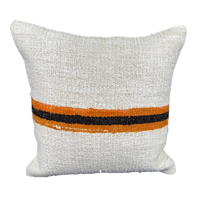 Turkish Hemp Pillow Cushion Natural Beige Orange Cushion Cover 20"x20" For Sale