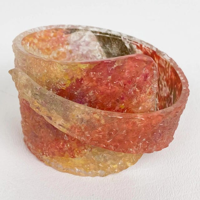 Contemporary Sculptural Orange and Gold Plexiglass Coiled Bangle Bracelet For Sale - Image 3 of 9