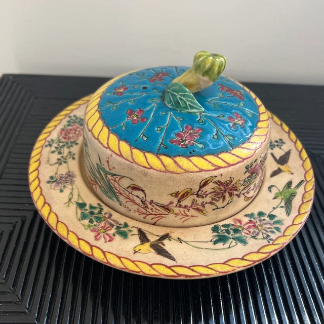 Antique Signed Chinese Export Majolica Butter Cheese Dome For Sale - Image 10 of 10