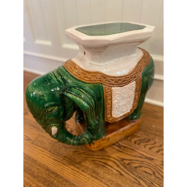 Mid Century Green Elephant Garden Stool Asian Large Ceramic Garden Seat For Sale - Image 12 of 13