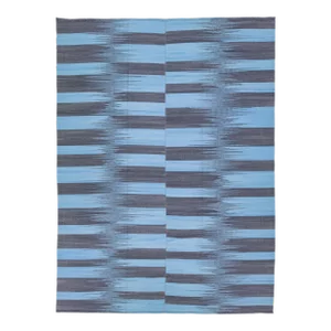 2020s Flatweave Modern Turkish Kilim Wool Rug With a Blue Abstract Motif