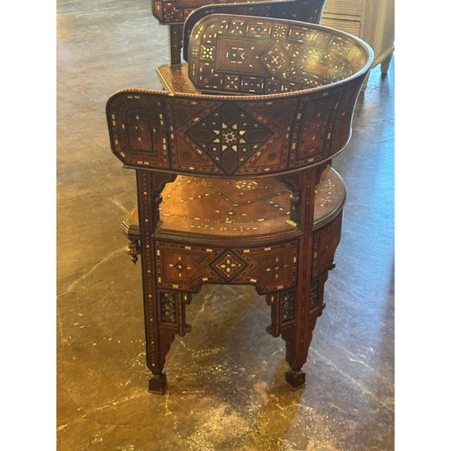 Brown Pair of Early 20th C. Middle Eastern Bone and Pearl Inlaid Chairs For Sale - Image 8 of 8
