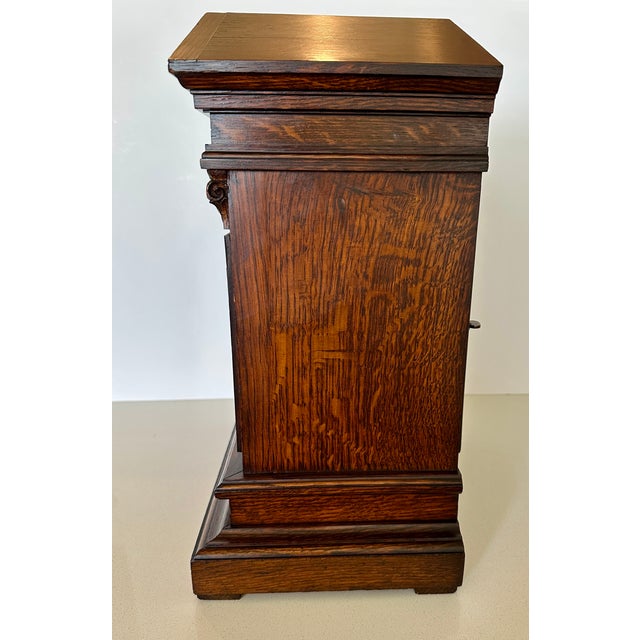 Antique Tiffany & Co. Architectural Oak Bracket Clock | English Case, German 5-Gong Movement | Circa 1900 For Sale - Image 12 of 18