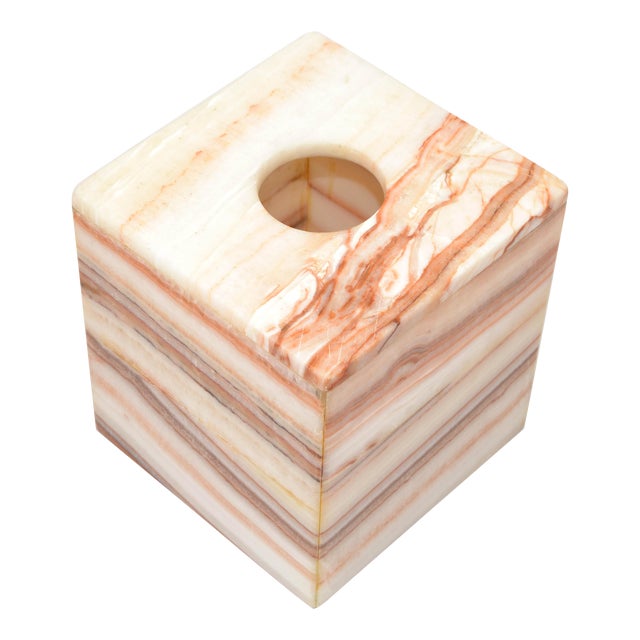 Vintage Mid-Century Modern Onyx Gemstone Tissue Box Cover Paper Boutique Box For Sale
