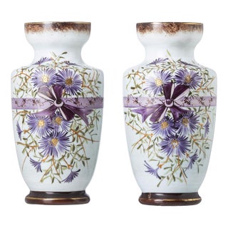Crystal and Opal Glass Vases, Set of 2 For Sale