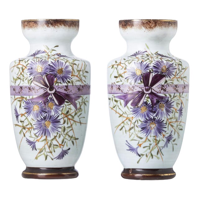 Crystal and Opal Glass Vases, Set of 2 For Sale