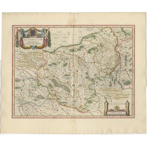 Antique Map of Berry, Bourges and Sancerre from Blaeu, France, 1642 For Sale - Image 3 of 10