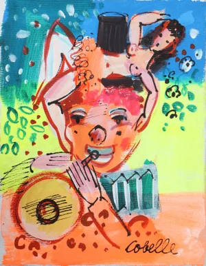 Charles Cobelle, Trumpeter Clown With Nude , Acrylic Painting