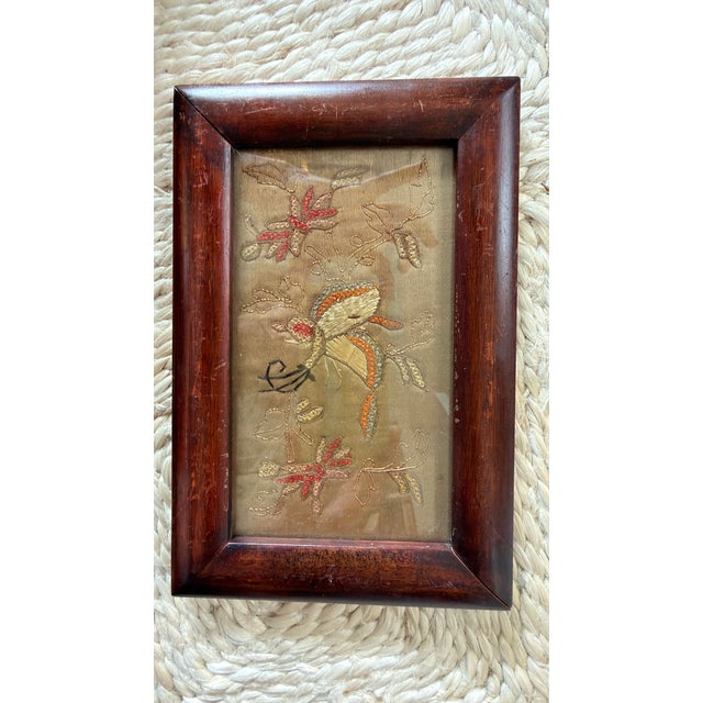 Victorian Victorian Silk Embroidery Panel in Walnut Frame For Sale - Image 3 of 4