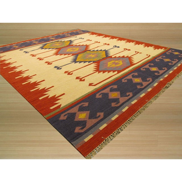 Contemporary 9x12 Timeless Kilim Multicolor Geometric Contemporary Flatweave Wool Carpet Rug For Sale - Image 3 of 4