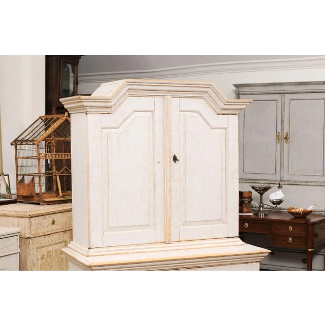 White Swedish Baroque Period 1760 Painted Two-Part Cabinet with Four Doors For Sale - Image 8 of 13