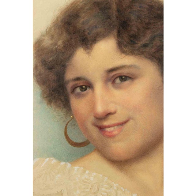 Riccardo Moretti, Portrait of Woman, Watercolor, Early 20th Century For Sale - Image 3 of 5