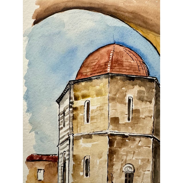 Rustic Henry Emil Salloch Original Watercolor on Paper Volterra, Battistero. 1970. For Sale - Image 3 of 7