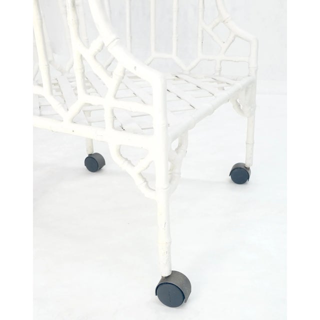 Cast Aluminum Faux Bamboo 4 Arm Chairs 60" 3/4" Glass Top Dining Table Set For Sale - Image 6 of 12