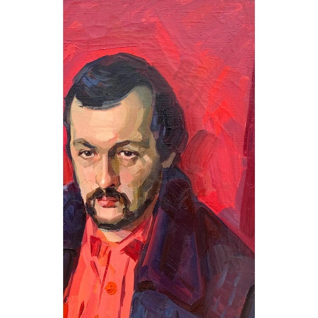 Realism Soviet Man Portrait, Large Antique Oil Painting, 1970s Ukrainian Art 111-69 For Sale - Image 3 of 6