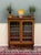 Wood Antique English Bookcase Cabinet Double Door Leaded Wavy Glass Oak c.1930s For Sale - Image 7 of 18