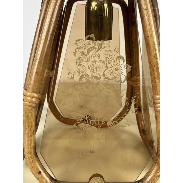 Bamboo and Hand-Engraved Murano Glass Chandelier, Italy, 1950s For Sale - Image 6 of 10