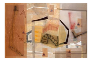 Contemporary Abstract Mixed Media on Joined Canvas Panels Painting "Bloomstone (Spiraled Amulets)" by Michael Barringer