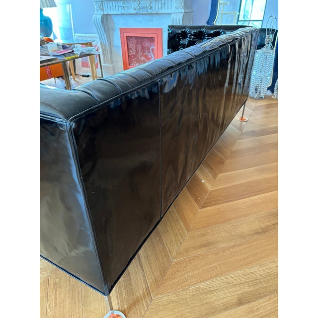 Custom Edelman Patent Leather Tuxedo Sofa For Sale - Image 9 of 11
