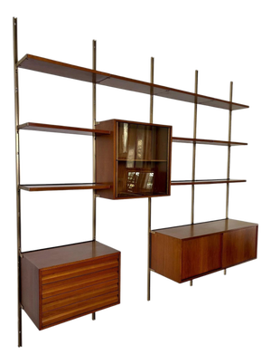 E22 Wall Bookcase in Iron and Wood attributed to Osvaldo Borsani for Tecno, Italy, 1960s